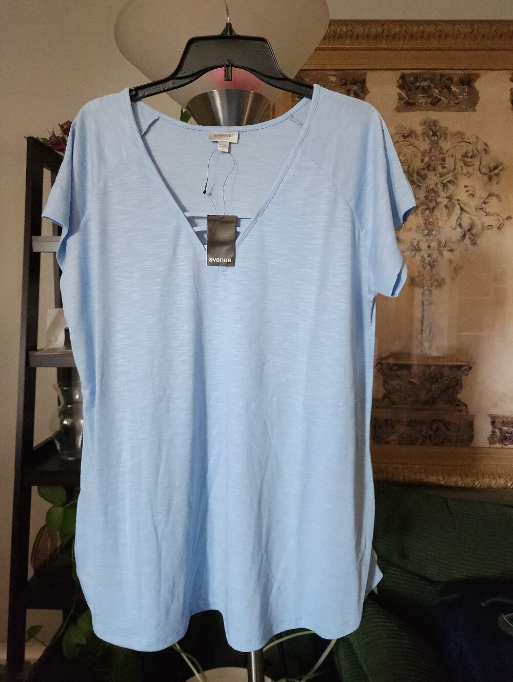 AVENUE plus size 3 Bar V-Neck Top - chambray blue size 16